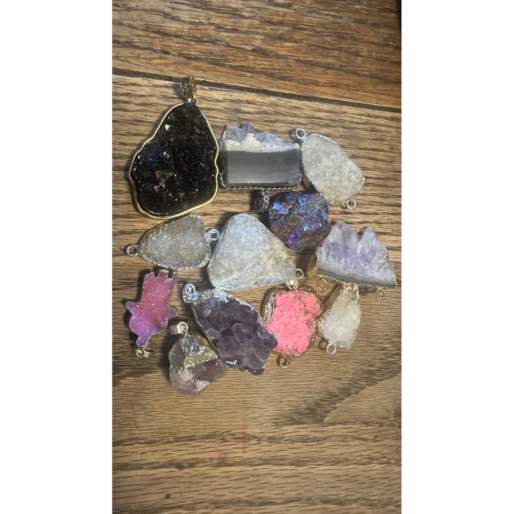 Mixed Natural Stone Charm Pendant Lot Multicolor Bezel Setting Asymmetrical
